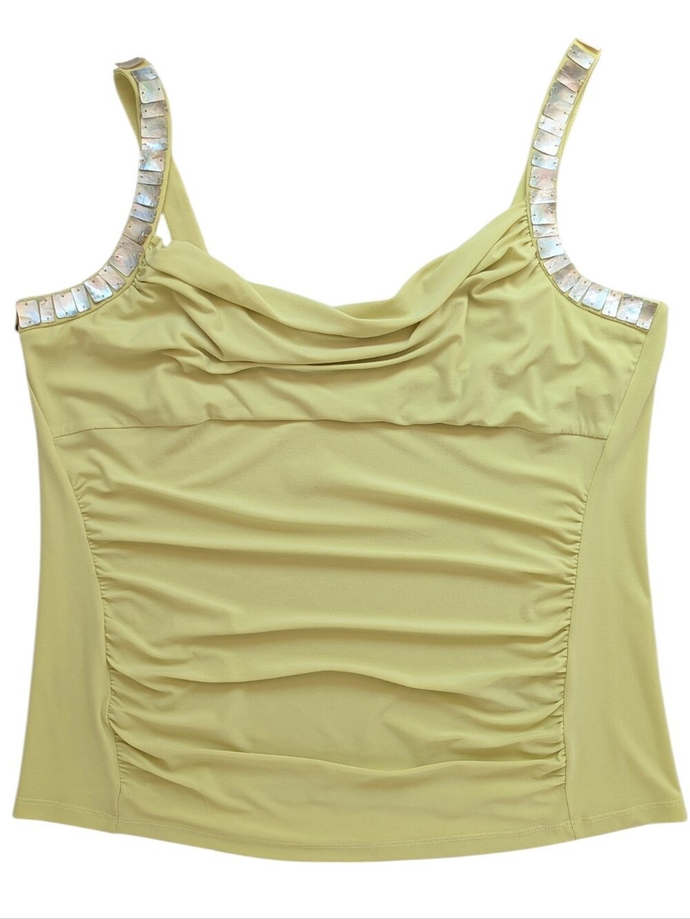 Vintage Mother Of Pearl Draped Ruched Lemon Lime Tank Top